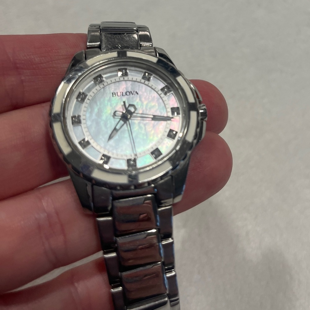 Bulova Silver Watch with Iridescent Dial